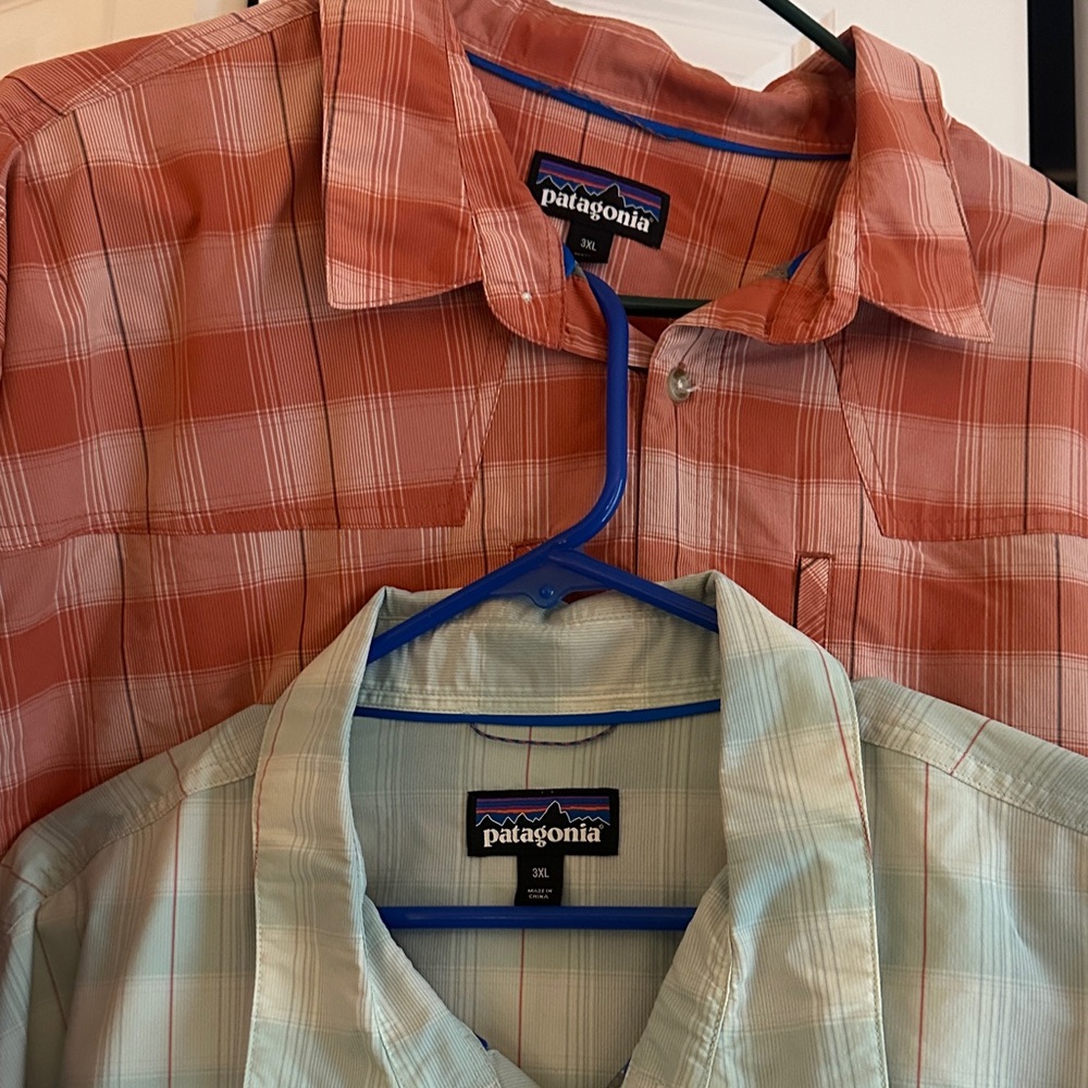 Patagonia Men's Casual Button Down Shirts - Coral and Mint